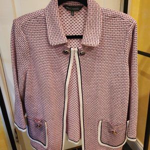 Ming Wang Pink Knit Sweater with black and white trim Large